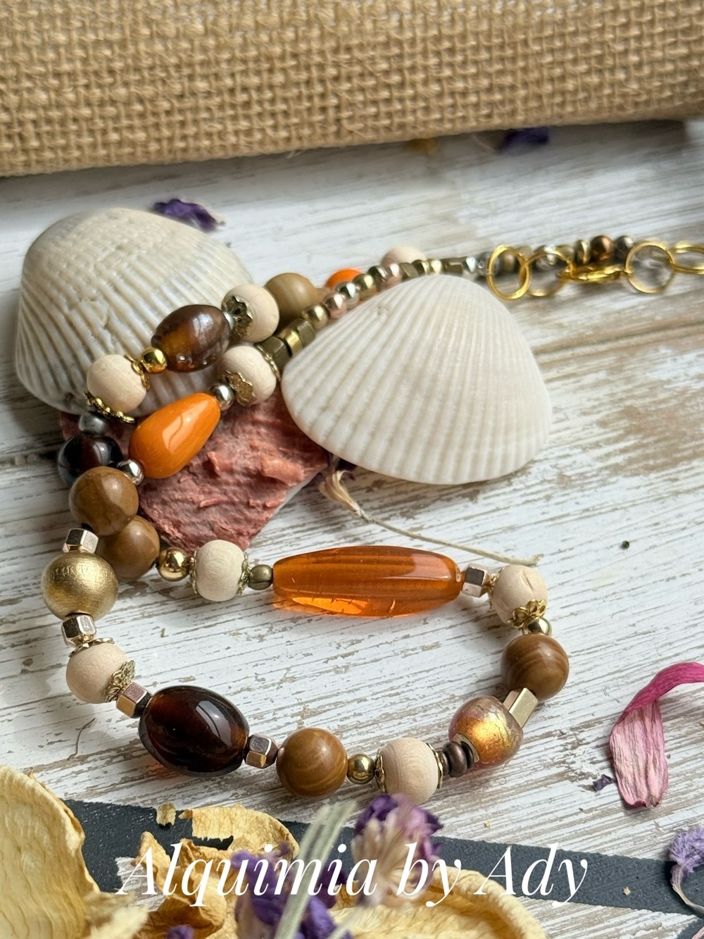 SUMMER Orange, Brown & Cream Beaded CHOKER Necklace